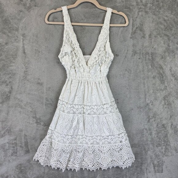 Temptation Positano Dress Womens Small White Alyssa Eyelet Lace Boho Made Italy - Picture 1 of 9